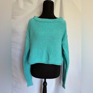 Free People Turquoise Cropped Knit Sweater XS